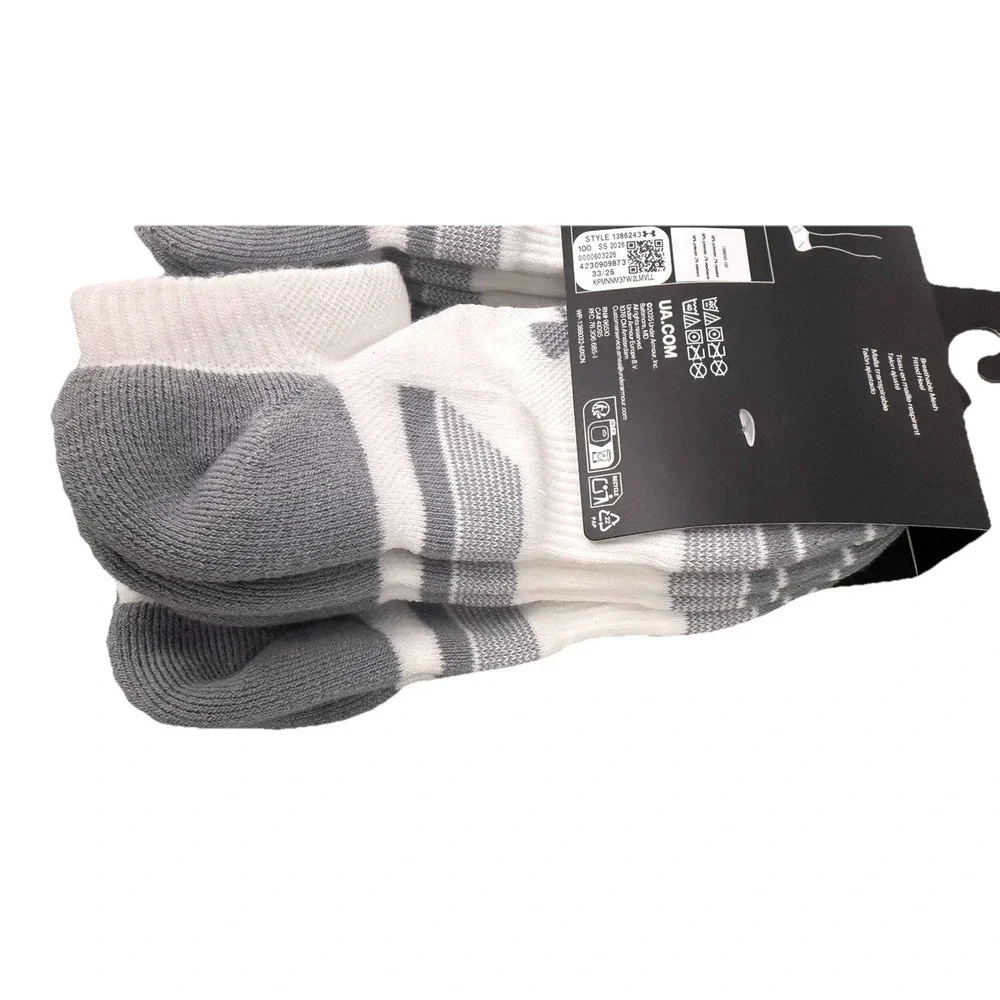 Under Armour Unisex's UA Performance Tech White/gray 6-Pack Low Cut Socks New